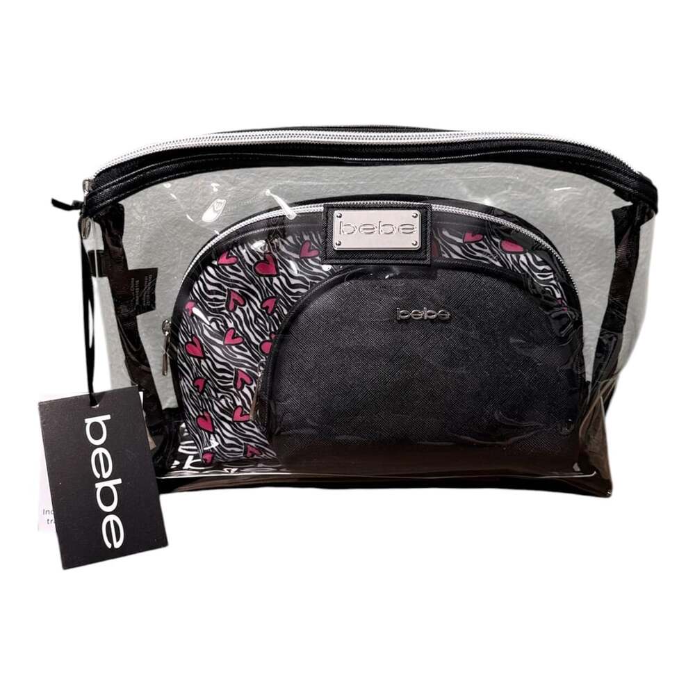 bebe 3-Piece Travel Hot Pink Black Cosmetic Bag Set with  2 Toiletry Bottles
